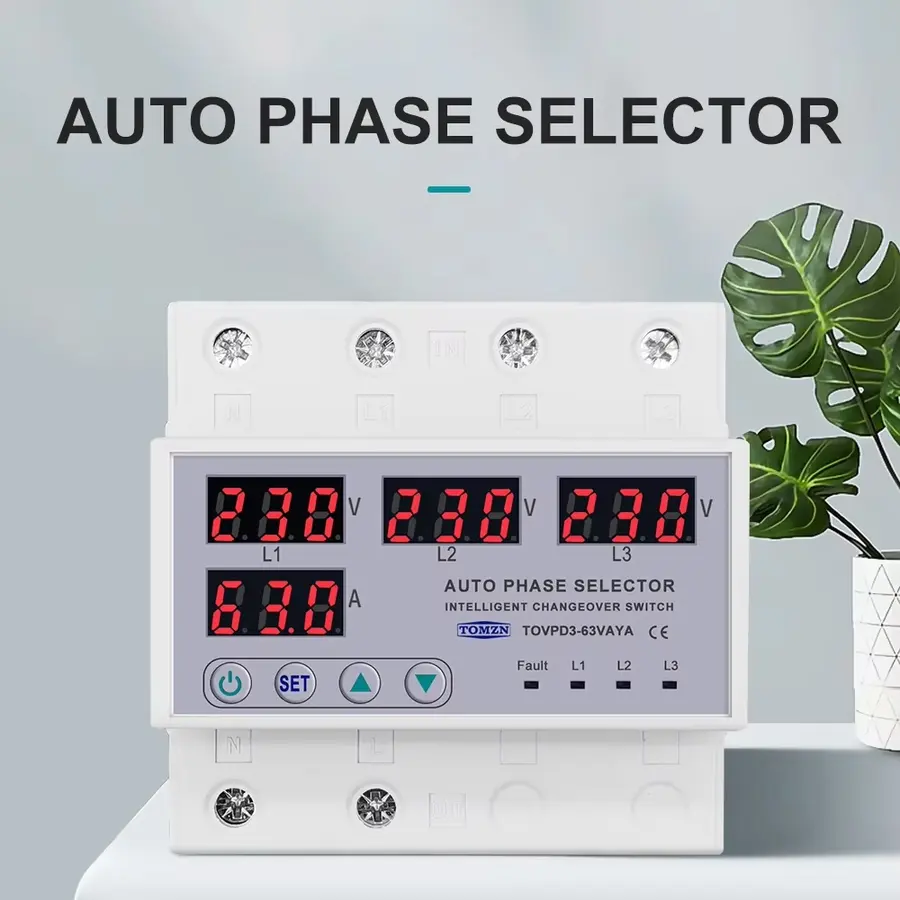 100A TOMZN 3 Phase Auto Phase Selector With Protection and Monitor (TOVPD3-63VAYA)(Pre Order)